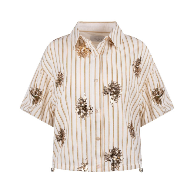 Nukus Nks02136 143 leia blouse stripe paillet offwhite/fango NKS02136 143 large