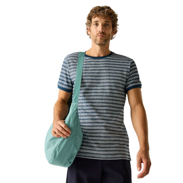 Regatta Heren benlin gestreept t-shirt UTRG12580_moonlightdenimgreywhite large