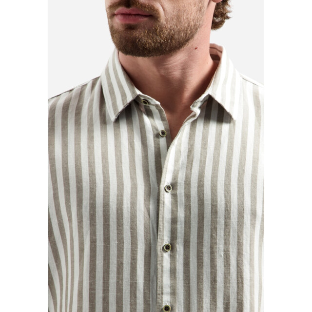 No Excess Shirt vertical big stripe with linen zand dessin 5309.06.0020 large