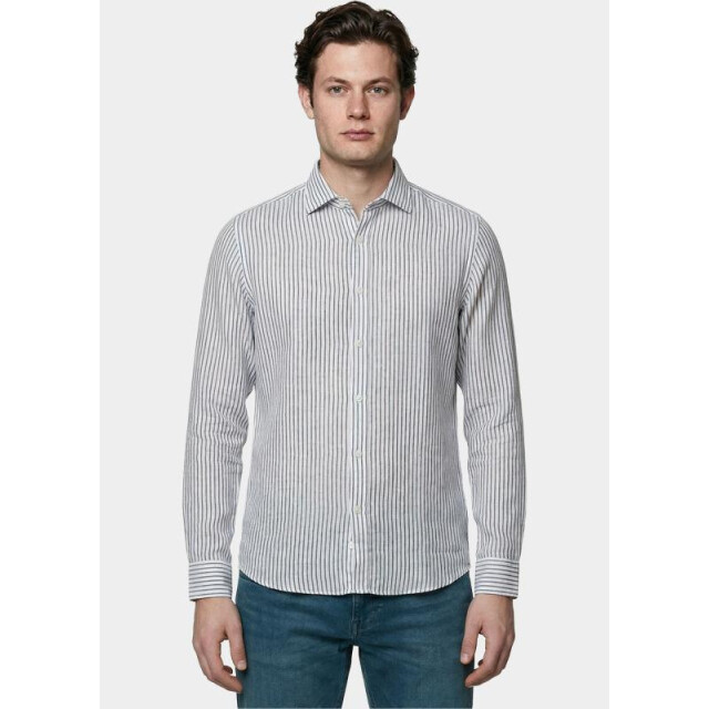 Bos Bright Blue Casual hemd lange mouw linnen shirt 5401.426/2e 199768 large