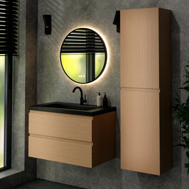 Mirlux Badkamermeubel set monaco 80cm licht eiken wastafel zwart 3581486 large