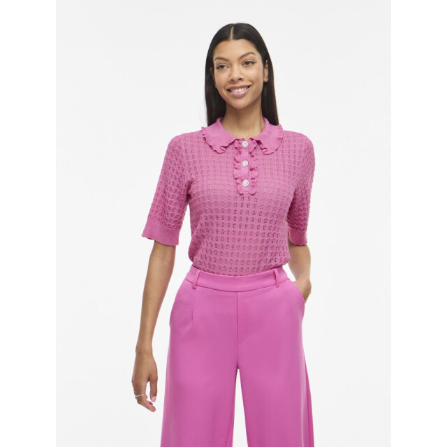 Vila Vinora polo 24 pointelle knit toprc fuchsia 4369.56.0012 large
