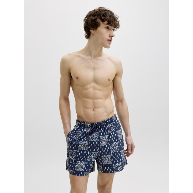 Jack & Jones Heren zwemshort jpstmaui shell geblokt/gebloemd donkerblauw/wit 12291808-Pageant Blue large