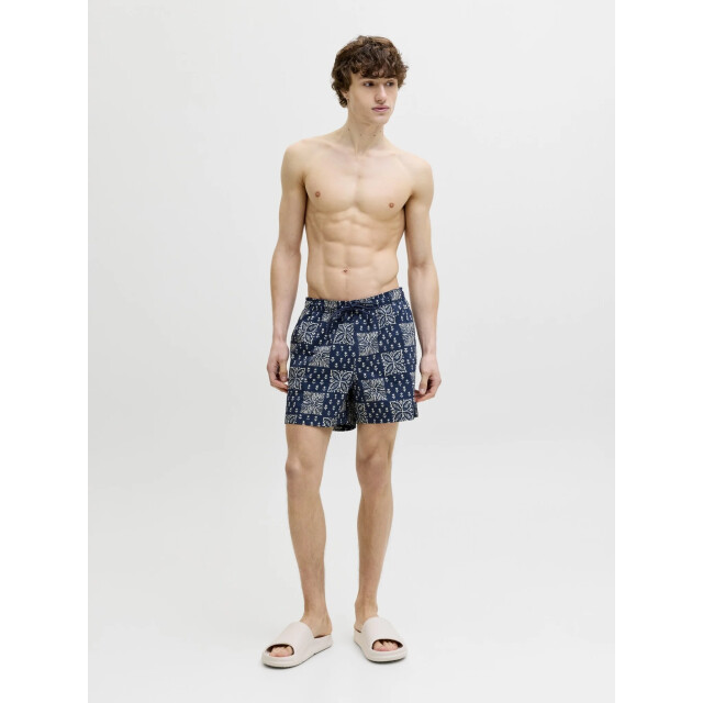 Jack & Jones Heren zwemshort jpstmaui shell geblokt/gebloemd donkerblauw/wit 12291808-Pageant Blue large