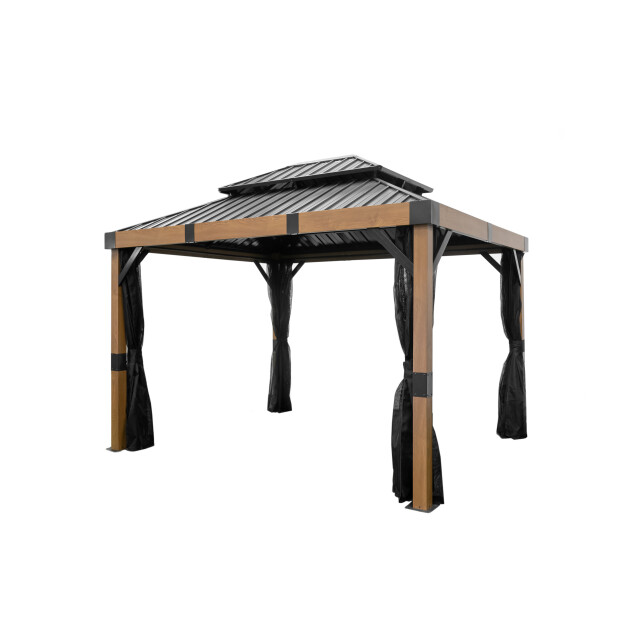 Sojag Fontana aluminium paviljoen met hard dak en muggennet houtlook/ 3585432 large