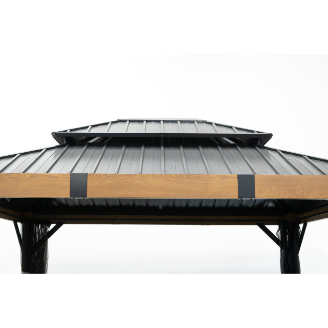 Sojag Fontana aluminium paviljoen met hard dak en muggennet houtlook/ 3585432 large