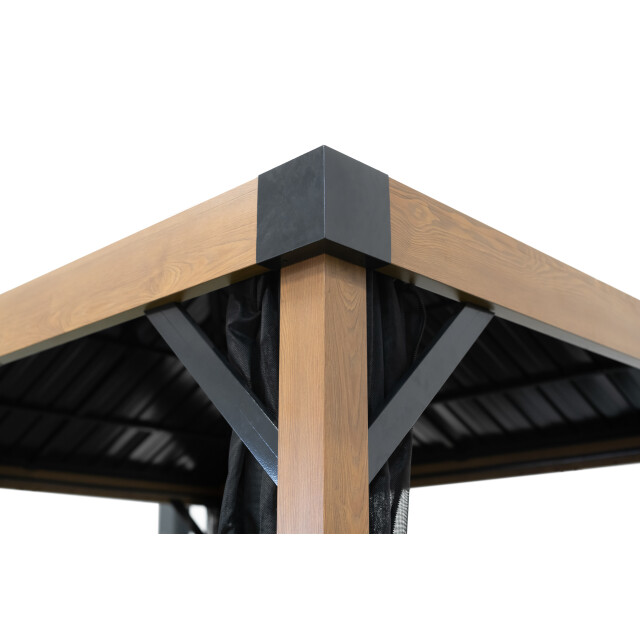 Sojag Fontana aluminium paviljoen met hard dak en muggennet houtlook/ 3585432 large