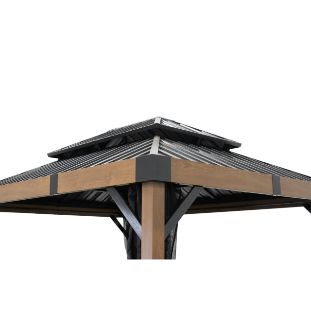 Sojag Fontana aluminium paviljoen met hard dak en muggennet houtlook/ 3585432 large