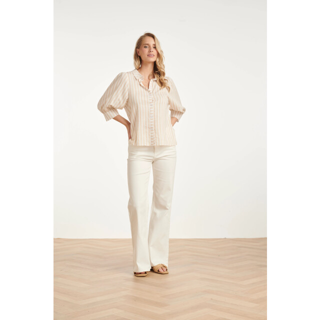Smashed Lemon Gestreepte dames blouse met pofmouwen | 8718679004886 large