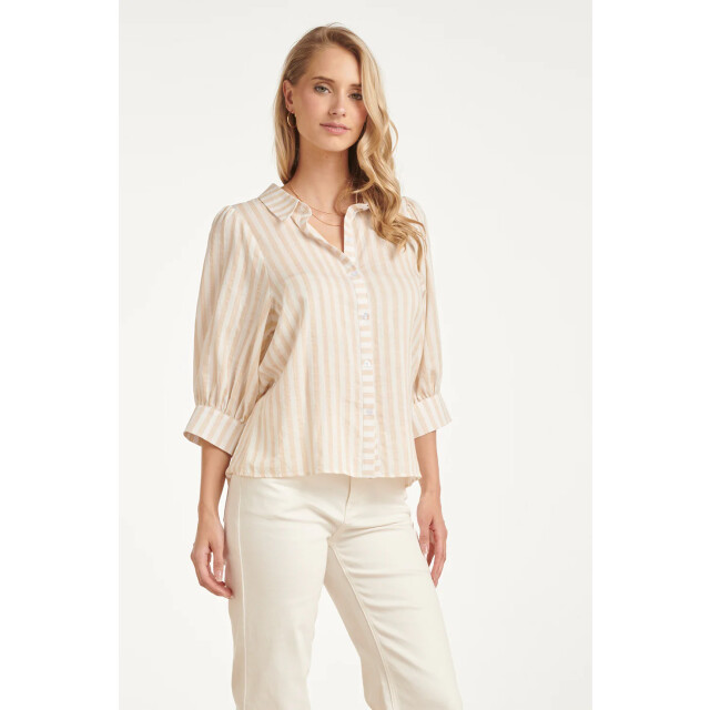 Smashed Lemon Gestreepte dames blouse met pofmouwen | 8718679004886 large