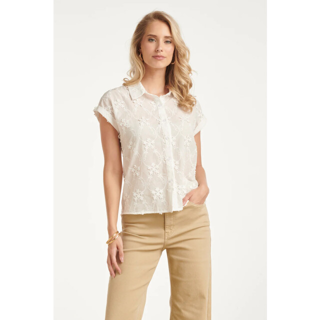 Smashed Lemon Blouse met bloemen borduursel en korte mouwen | 8718679006422 large
