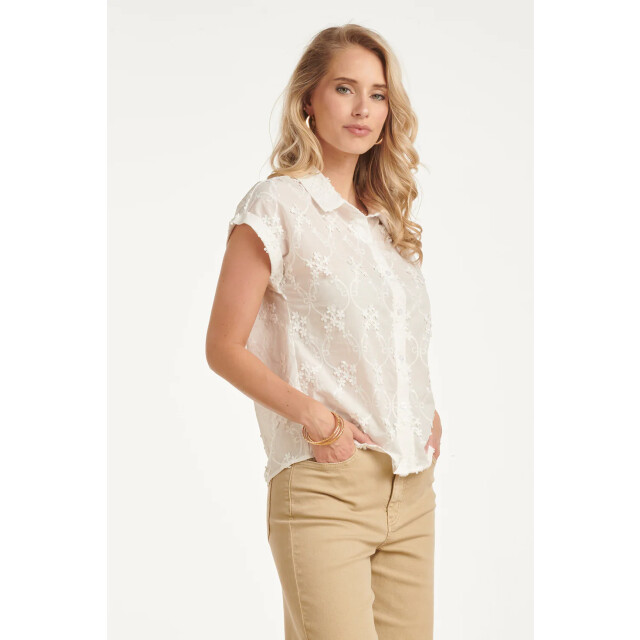 Smashed Lemon Blouse met bloemen borduursel en korte mouwen | 8718679006422 large