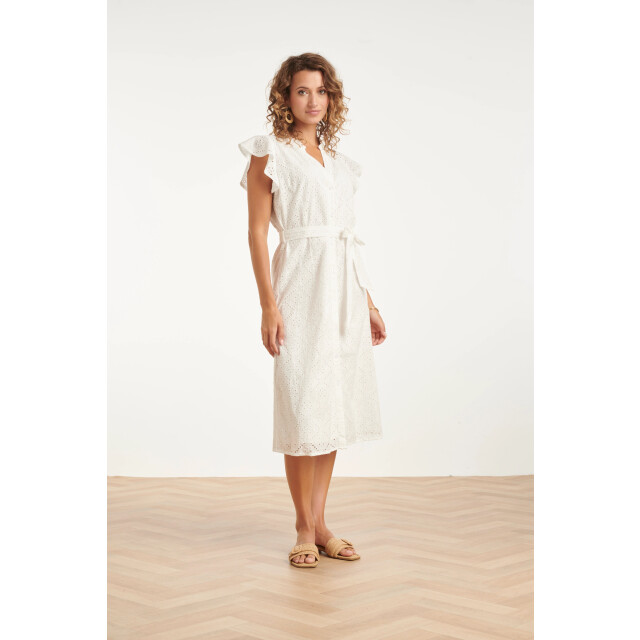 Smashed Lemon Broderie doorknoopjurk met flutter mouwen | 8718679016407 large