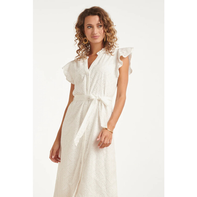 Smashed Lemon Broderie doorknoopjurk met flutter mouwen | 8718679016407 large