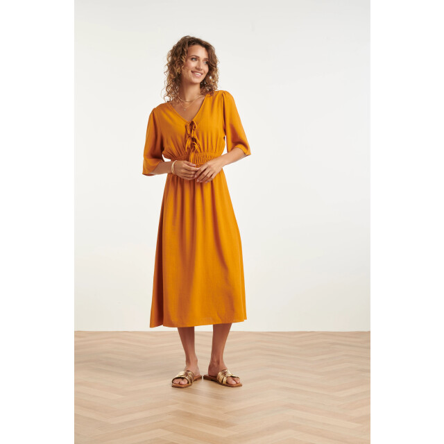 Smashed Lemon Luchtige linnen midi-jurk met vetersluiting | 8718679011228 large