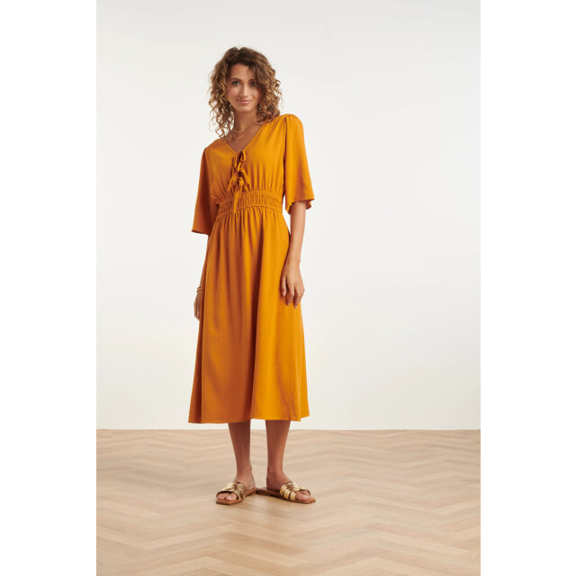 Smashed Lemon Luchtige linnen midi-jurk met vetersluiting | 8718679011228 large