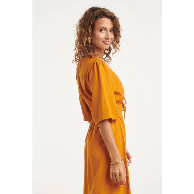 Smashed Lemon Luchtige linnen midi-jurk met vetersluiting | 8718679011228 large