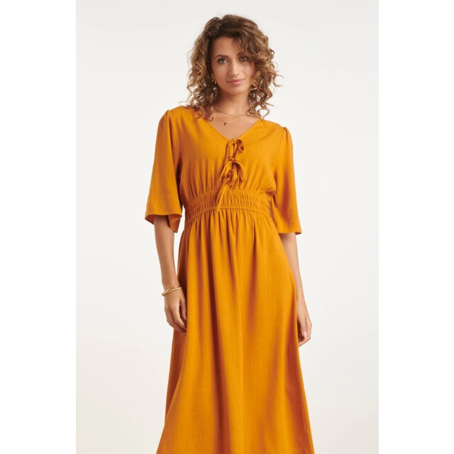 Smashed Lemon Luchtige linnen midi-jurk met vetersluiting | 8718679011228 large