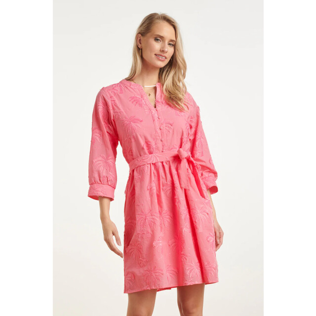 Smashed Lemon Korte jurk met geborduurd palmmotief en ceintuur | 8718679006965 large