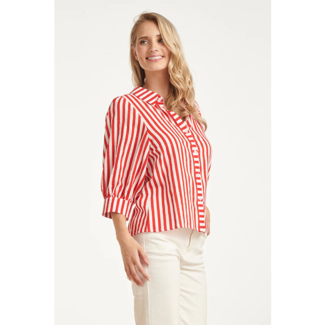 Smashed Lemon Gestreepte dames blouse met pofmouwen | 8718679004800 large