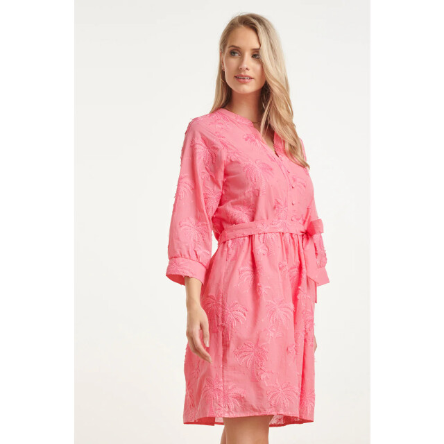 Smashed Lemon Korte jurk met geborduurd palmmotief en ceintuur | 8718679006965 large