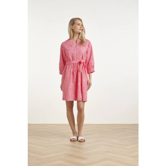 Smashed Lemon Korte jurk met geborduurd palmmotief en ceintuur | 8718679006965 large