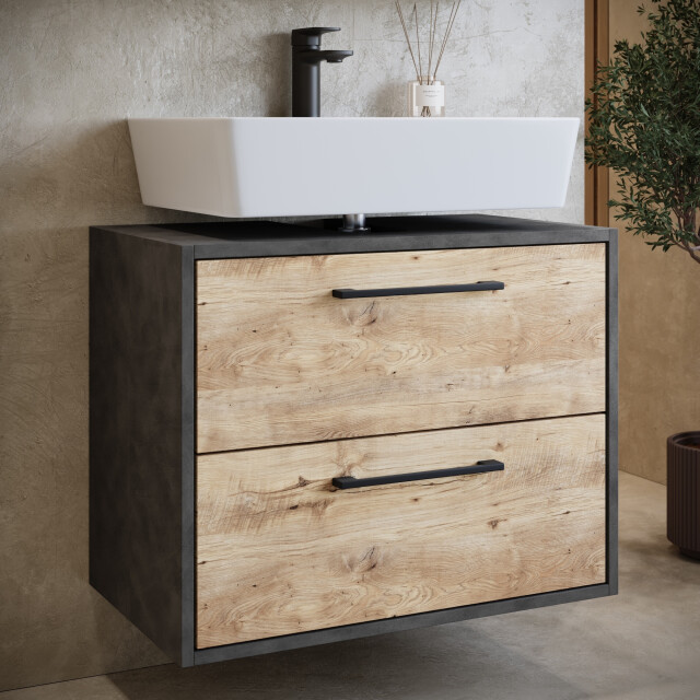 Badplaats Wastafelkast set florence 60 x 35 cm – kastanje met donker grijs 3594059 large