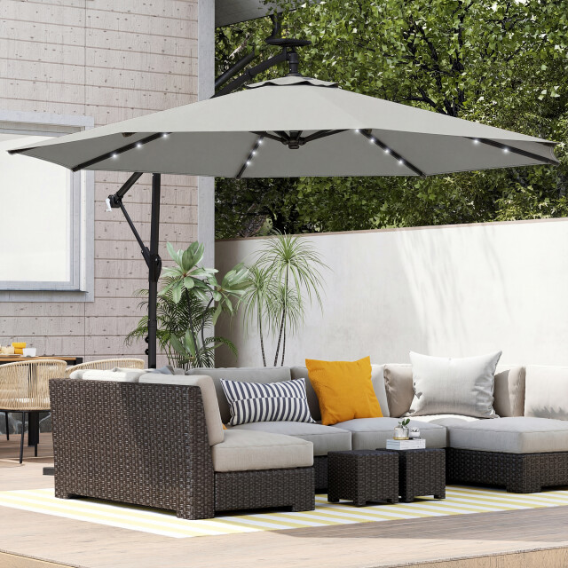 4goodz Zweefparasol met led zonne-energie verlichting ca. 300 cm met voet en 3594622 large