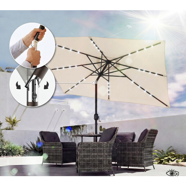 4goodz Parasol met led zonne-energie verlichting ca. 200x300 cm met creme 3595249 large