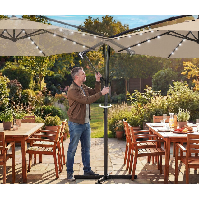 4goodz Zweefparasol met led zonne-energie verlichting ca. 300 cm met voet en 3594621 large