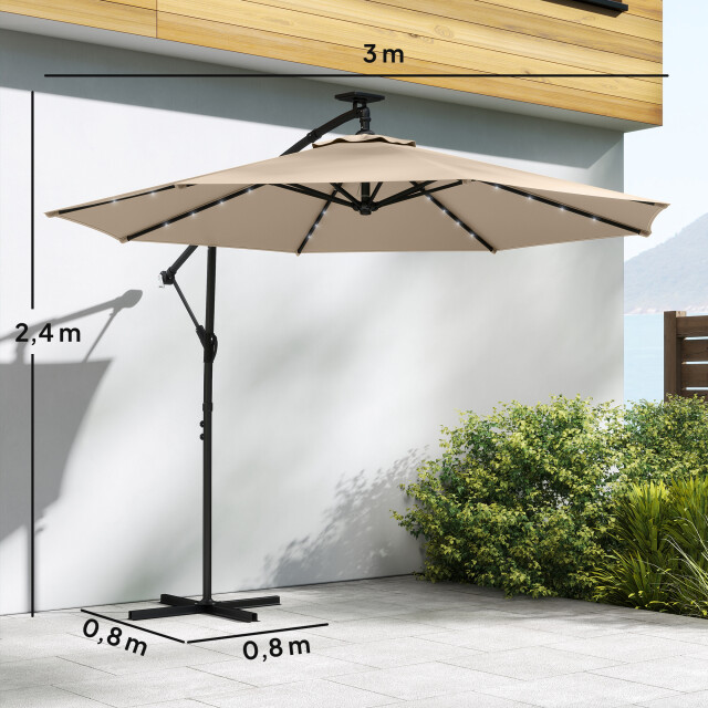 4goodz Zweefparasol met led zonne-energie verlichting ca. 300 cm met voet en 3594621 large