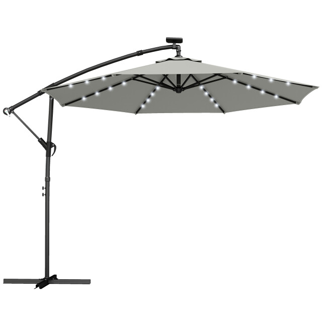 4goodz Zweefparasol met led zonne-energie verlichting ca. 300 cm met voet en 3594622 large