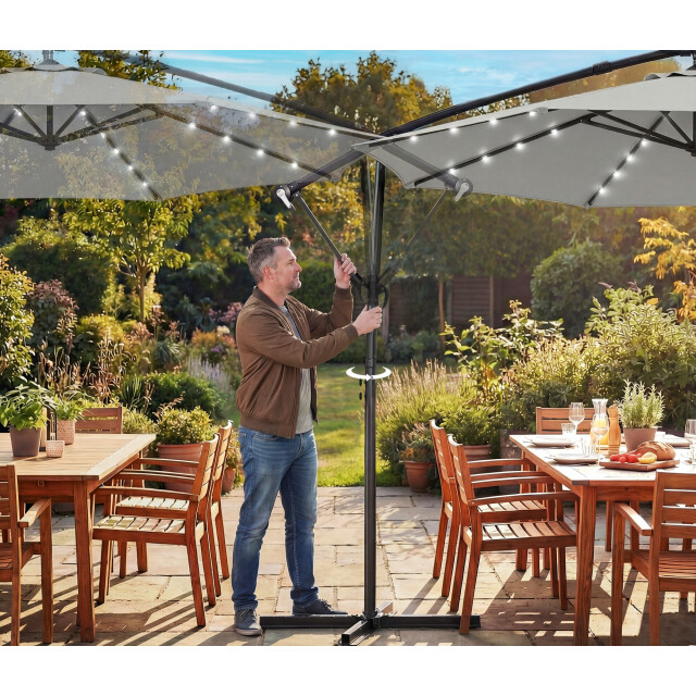 4goodz Zweefparasol met led zonne-energie verlichting ca. 300 cm met voet en 3594622 large
