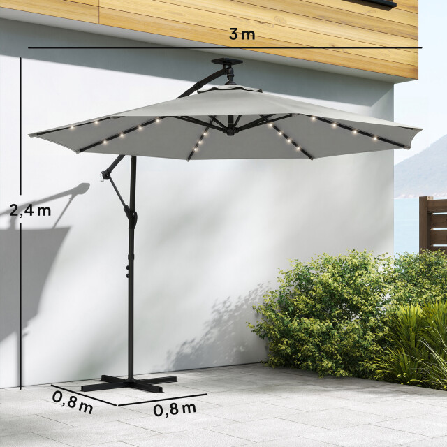 4goodz Zweefparasol met led zonne-energie verlichting ca. 300 cm met voet en 3594622 large