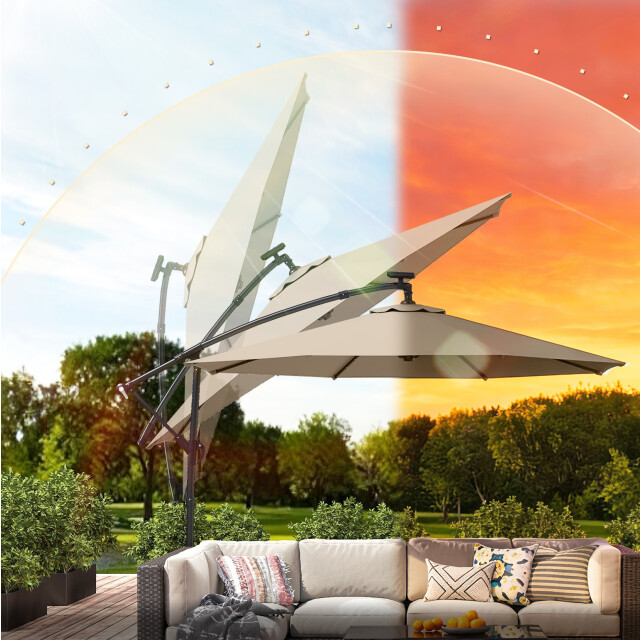 4goodz Zweefparasol met led zonne-energie verlichting ca. 300 cm met voet en 3594621 large