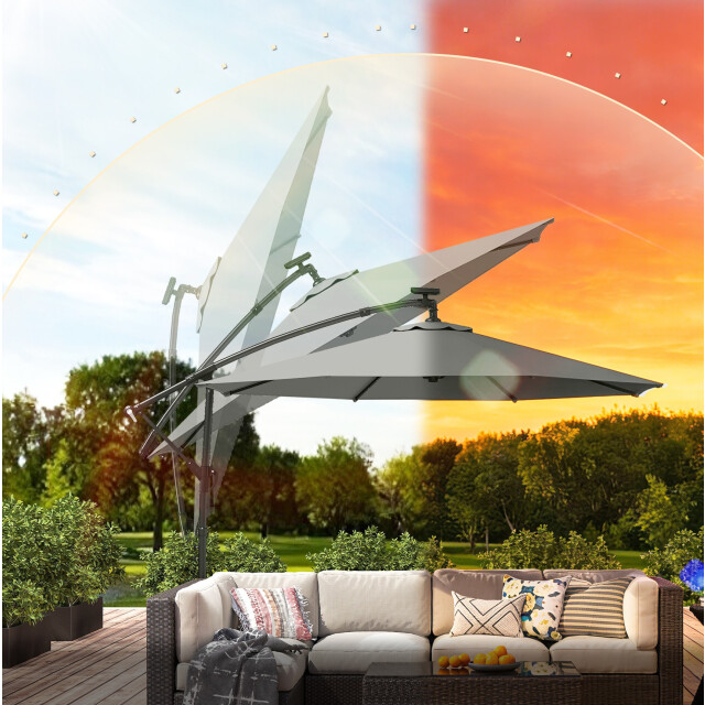 4goodz Zweefparasol met led zonne-energie verlichting ca. 300 cm met voet en 3594622 large