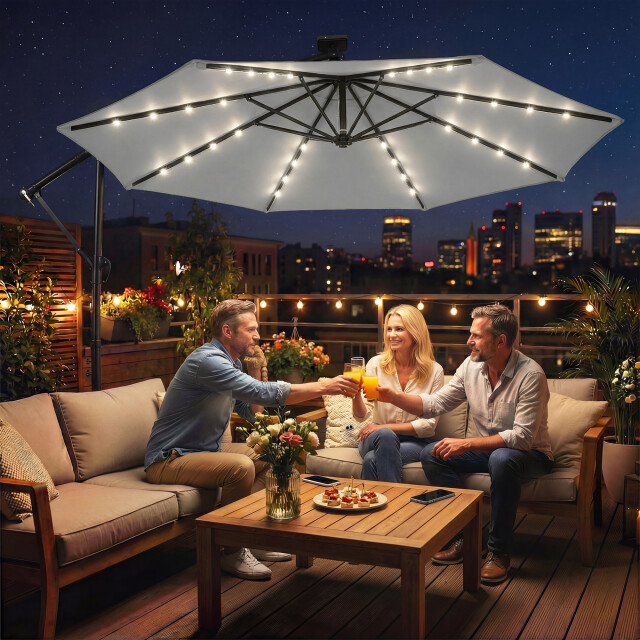 4goodz Zweefparasol met led zonne-energie verlichting ca. 300 cm met voet en 3594622 large