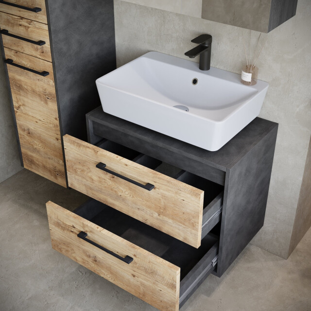 Badplaats Wastafelkast set florence 60 x 35 cm – kastanje met donker grijs 3594054 large