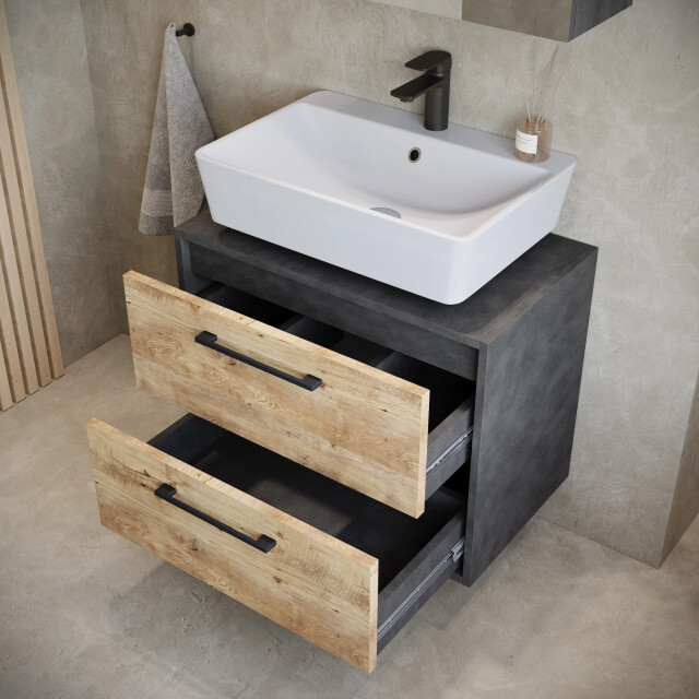 Badplaats Wastafelkast set florence 60 x 35 cm – kastanje met donker grijs 3594059 large