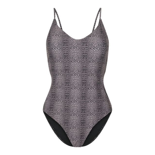 Pieces Dames badpak pcbaomi ronde hals zwart/luipaard print 17134623-Black MINI LEO large