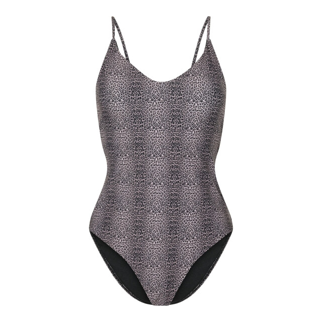 Pieces Dames badpak pcbaomi ronde hals zwart/luipaard print 17134623-Black MINI LEO large