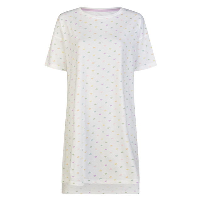 By Louise Dames lang nachthemd korte mouw wit hartjes confetti BL-6276-02 large