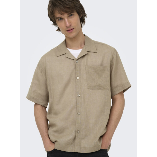 Only & Sons Onslaurence linen resort collar ss taupe 5319.77.0002 large