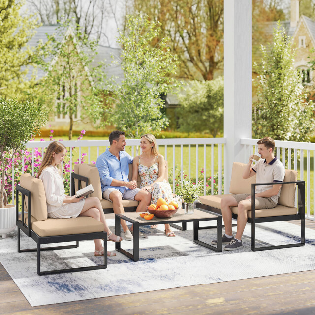4goodz 4-5 persoons tuinloungeset met kussens en een salontafel khaki 3599313 large