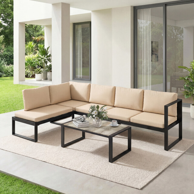 4goodz 4-5 persoons tuinloungeset met kussens en een salontafel khaki 3599313 large