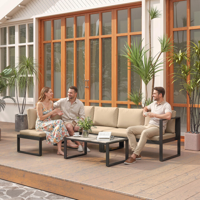 4goodz 4-5 persoons tuinloungeset met kussens en een salontafel khaki 3599313 large