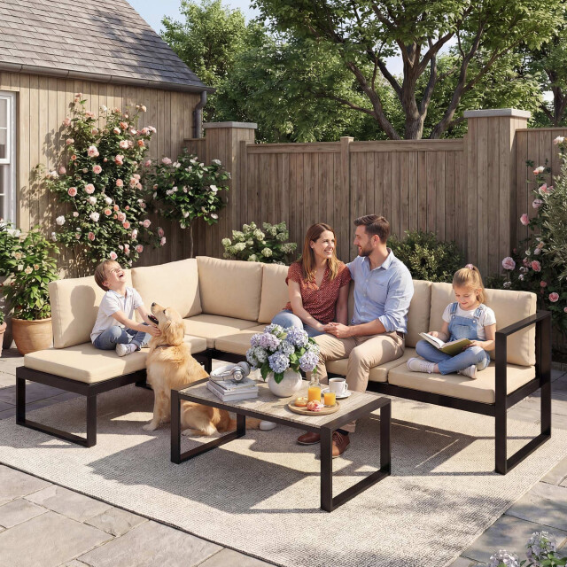 4goodz 4-5 persoons tuinloungeset met kussens en een salontafel khaki 3599313 large