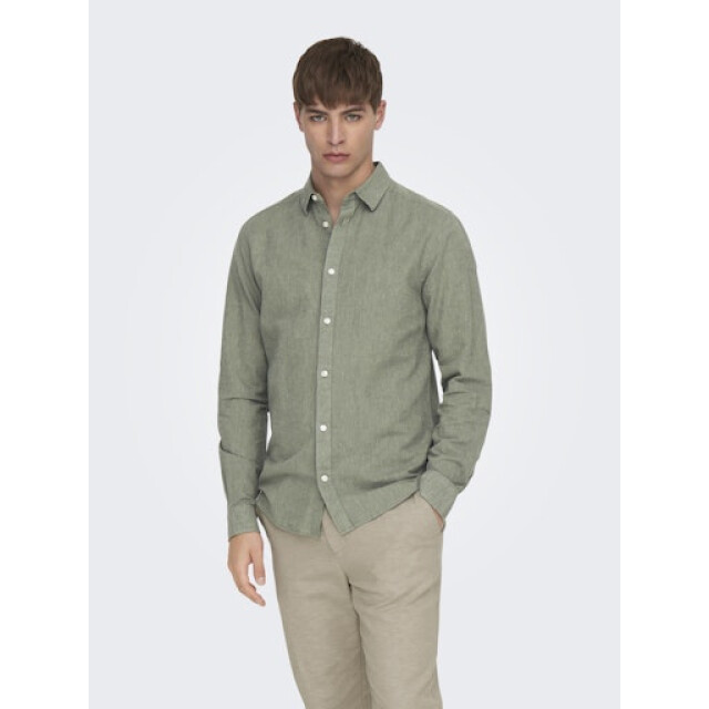 Only & Sons onscaiden ls solid linen shirt noos 22012321 swamp 05631.369.0120 large