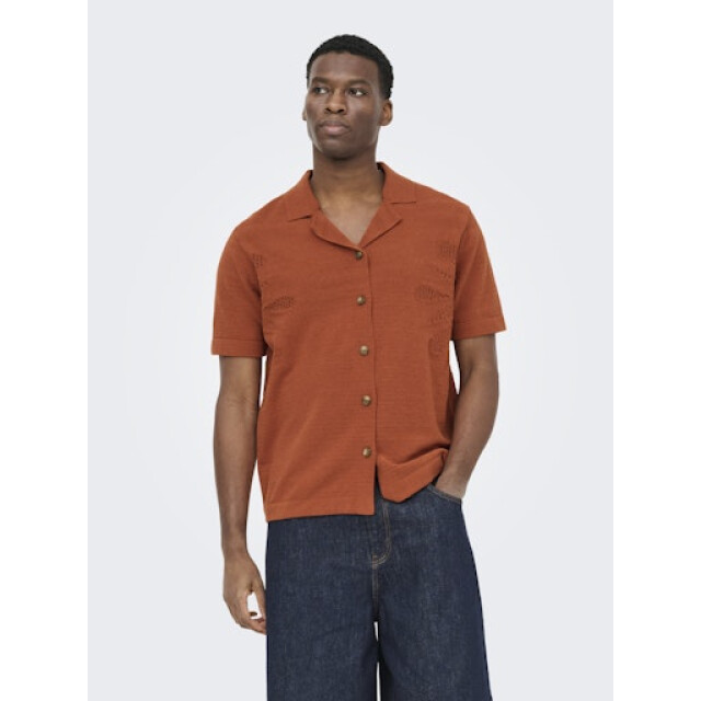 Only & Sons onsjam life reg ss shirt knit 22037745 burnt brick 05632.675.0254 large