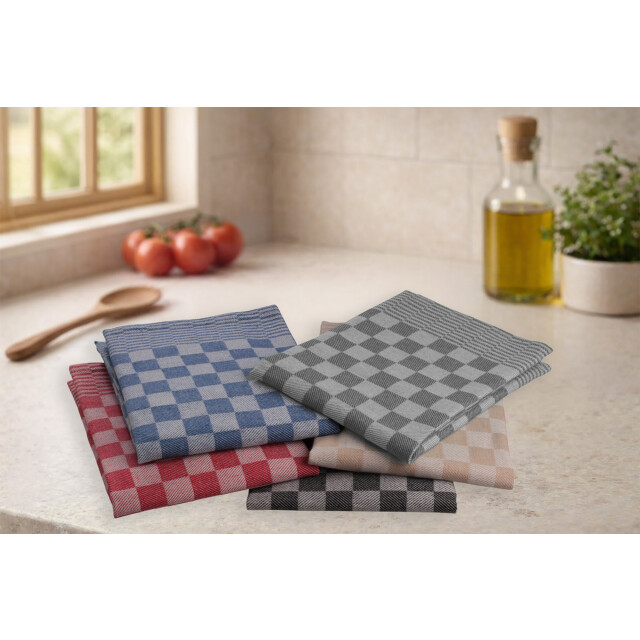 DoubleDry Luxe theedoeken set 36 stuks 50x70 4 kleuren blokpatroon geblokt - 2826989 large